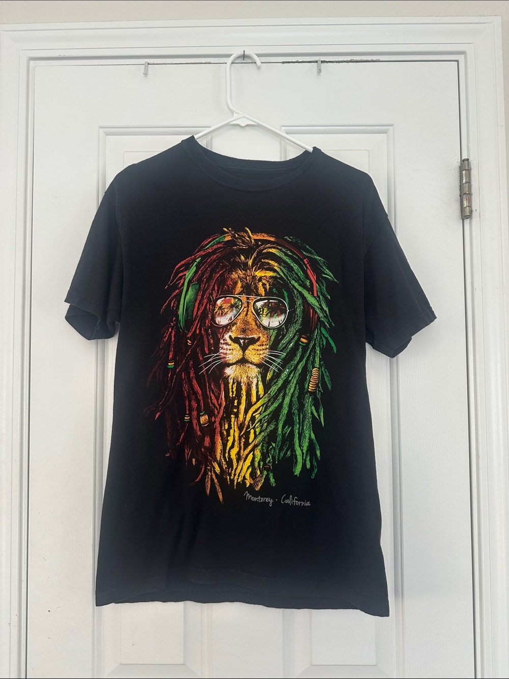 Lion Rasta Graphic Tee - Black with Red, Yellow & Green